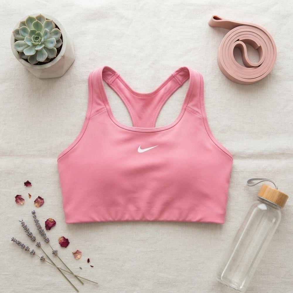 Nike Women Pink Swoosh Medium Support Racerback Sports Bra XL BV3630-616
